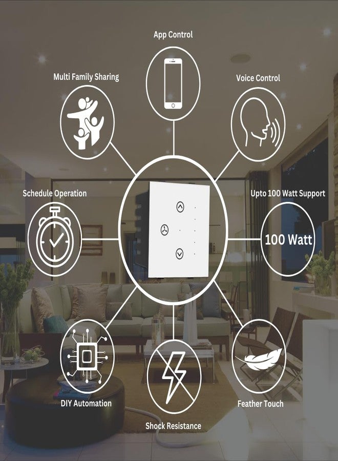 Wynbee مفتاح Wynbee Air FAN Relay الذكي الذي يعمل باللمس مع وحدة تحكم في سرعة المروحة، لا يتطلب جهاز تحكم مركزي، قابل للتحديث، متوافق مع Alexa وGoogle Home وتطبيق Wynbee Smart Home (أبيض) - Image 4